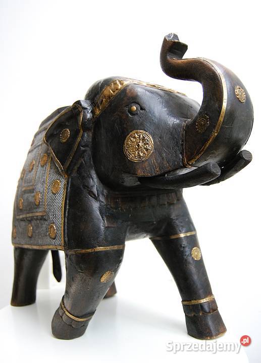 Duży słoń indyjski rzeźba drewno mango heban Lublin