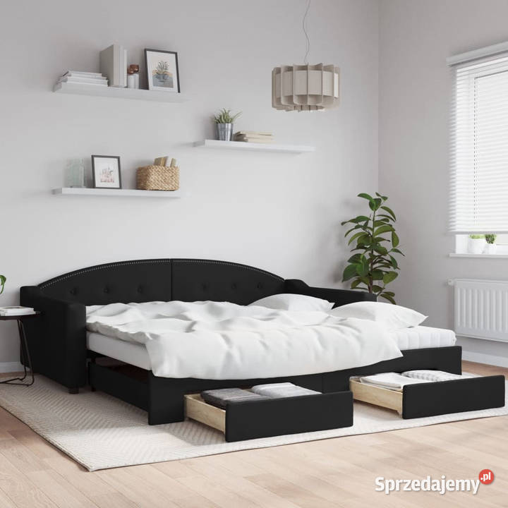 Sofa rozsuwana z szufladami czarna tkanina Warszawa