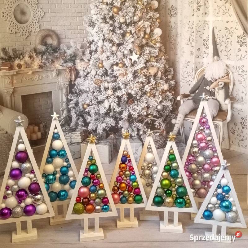 choinki drewniane Boże Narodzenie święta wielokolorowy Kalety