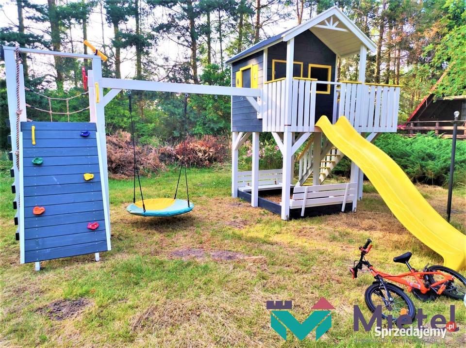 Domek z dużą piaskownicą zestaw dziecięca Architektura ogrodowa Ogród sprzedam