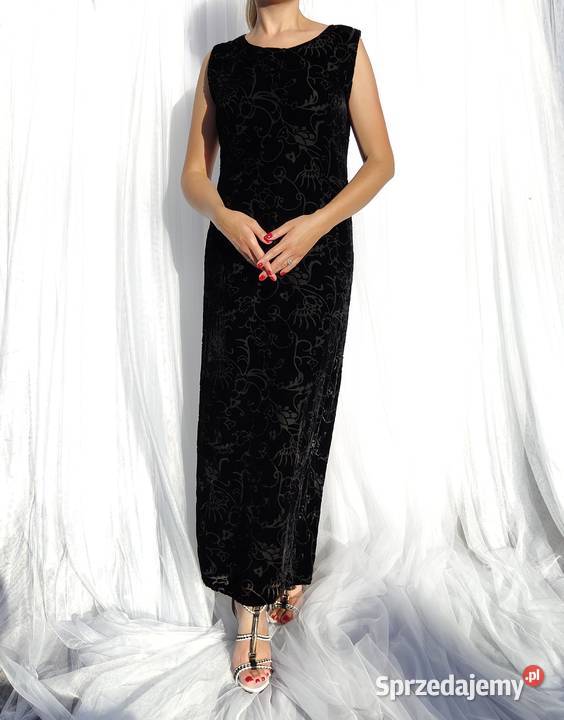 Czarna suknia Noa Noa L 40 welur velvet jedwab