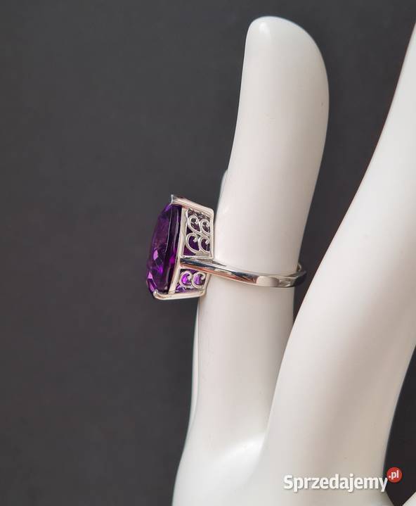 Pierścionek srebro 925 rodowane ametyst