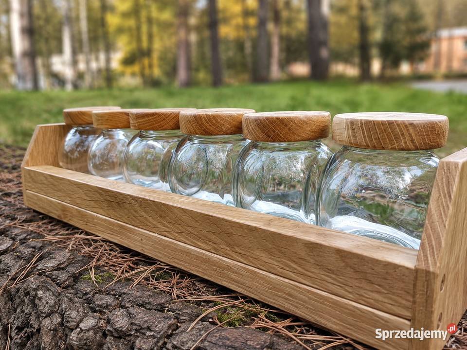 dębowy przyprawnik handmade 6 słoikówręcznie Zbąszyń