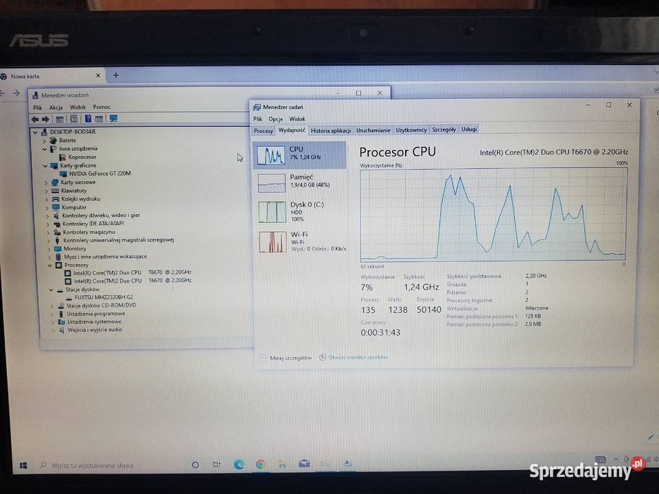 ASUS K70I 173 cala duży ekran hdmi podkarpackie Rymanów