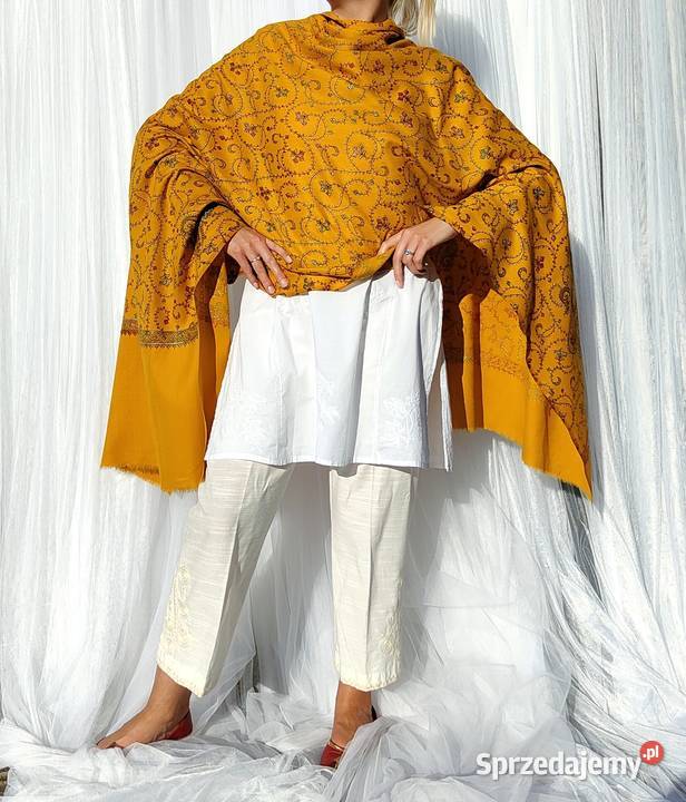 Szal orientalny żółty indyjski haftowany haft Szczecin sprzedam