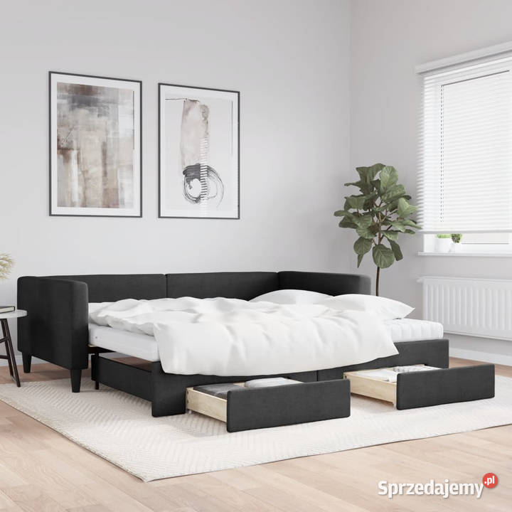 Sofa rozsuwana z szufladami czarna tkanina Warszawa