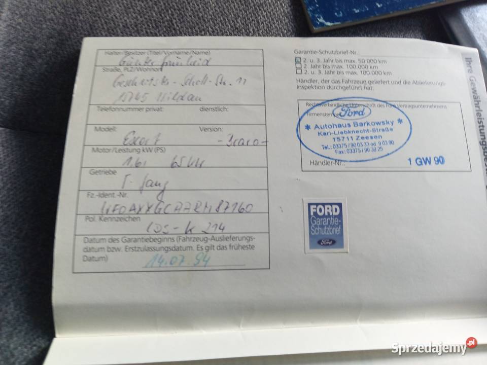 Ford Escort Mark V 1994r produkcji Gdańsk
