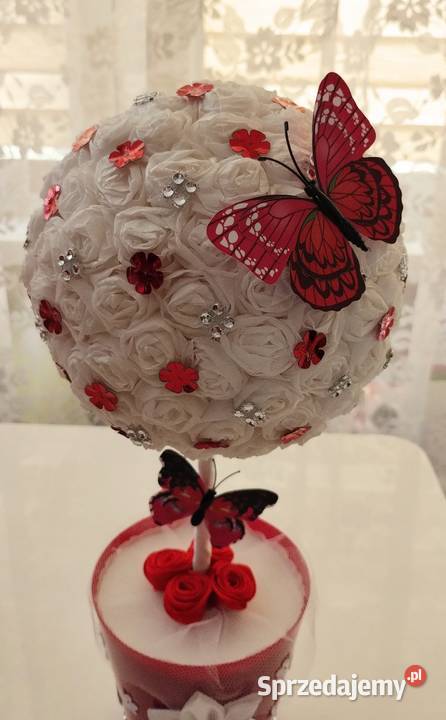 Czerwone drzewko w doniczce ozdoba handmade opolskie Grodków