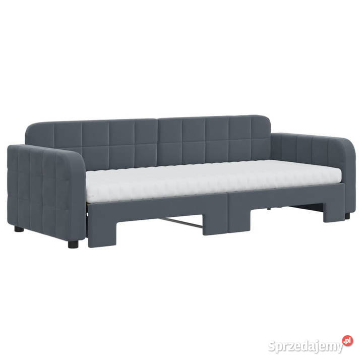 Sofa rozsuwana z materacami ciemnoszara aksamit 91cm Meble mazowieckie