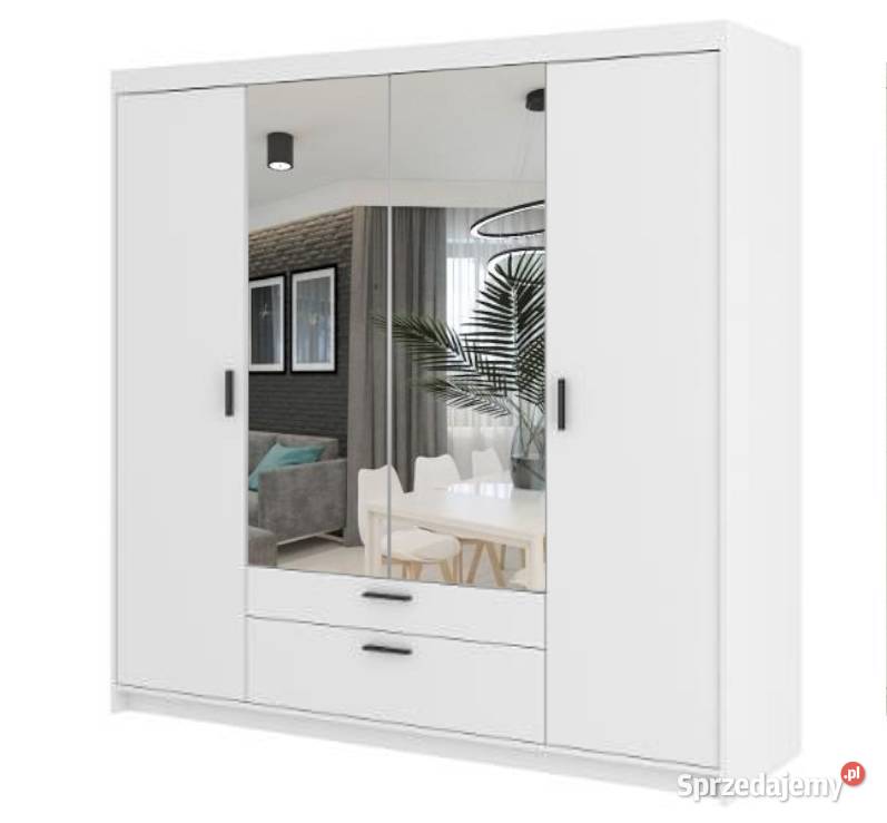 Szafa biała z szufladami 4 drzwiowa z lustrem