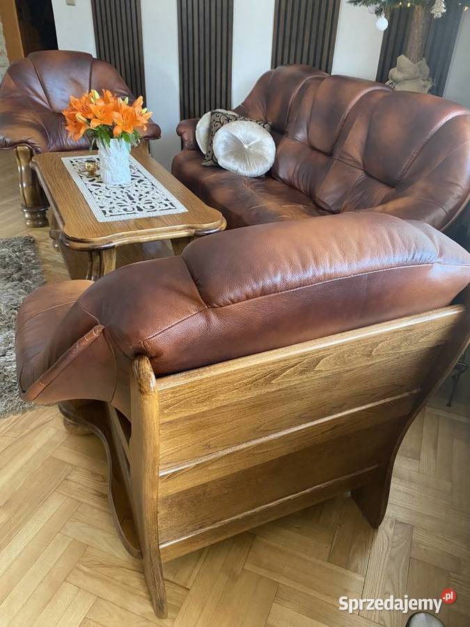 Komplet wypoczynkowy skórzany plus ława dębowa Gorlice sprzedam