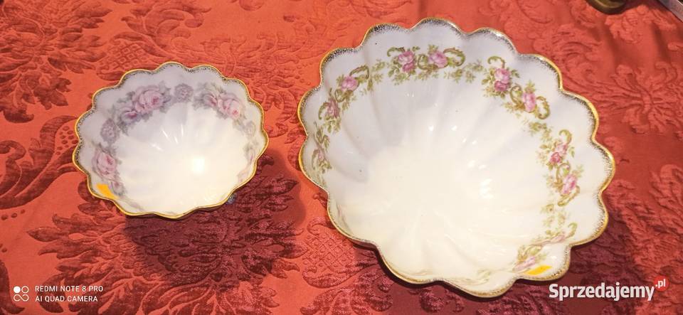 Patera duża falista krawędź kanelowana złocona Porcelana i szkło Gdańsk