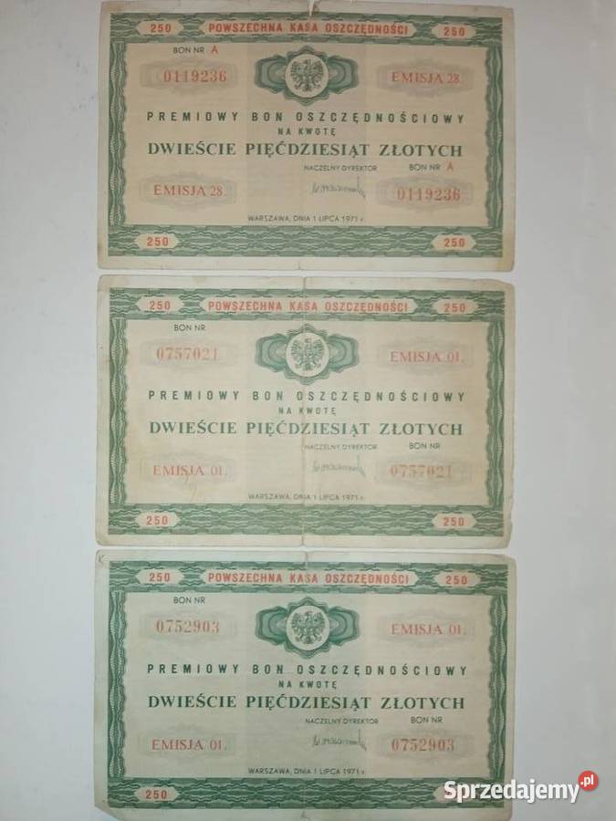 PKO Premiowy Bon Oszczędnościowy 250 z 1971r Pozostałe Poznań