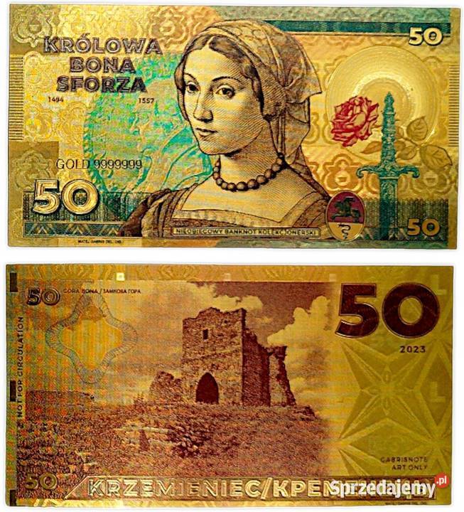 Banknot pozłacany Królowa Polski Bona Sforza