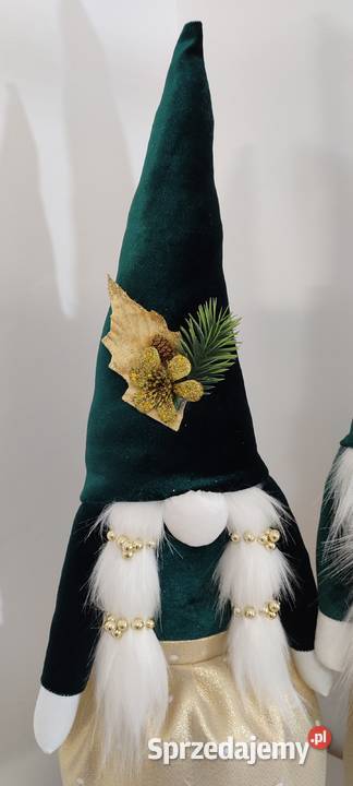 Skrzaty świąteczne para zielony złoty Glamour Lipnica