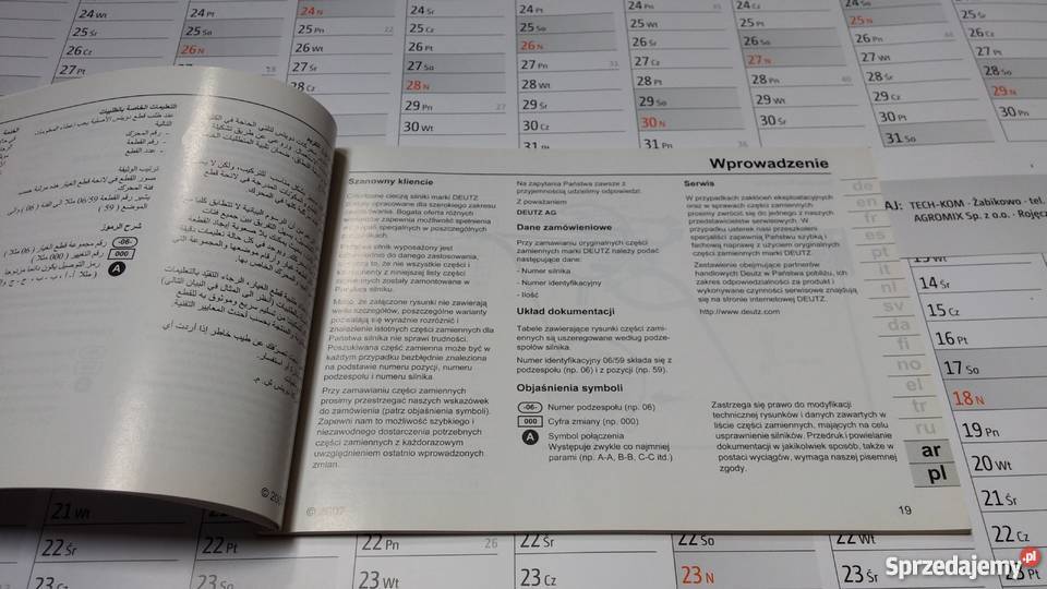 DEUTZ TDTCD 20122V Katalog częściLista części Pozostałe wielkopolskie sprzedam