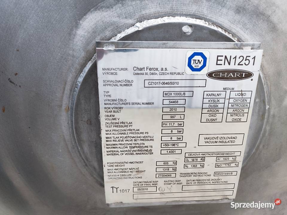 Sprzedam zbiornik do Azotu ciekłego 990L