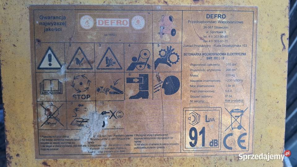 Betoniarka 230v Defro 315200dm3