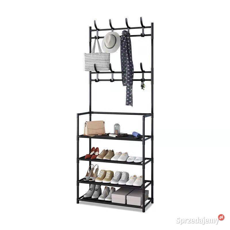 Stojący wieszak na ubrania z półkami czarny 80cm Poznań