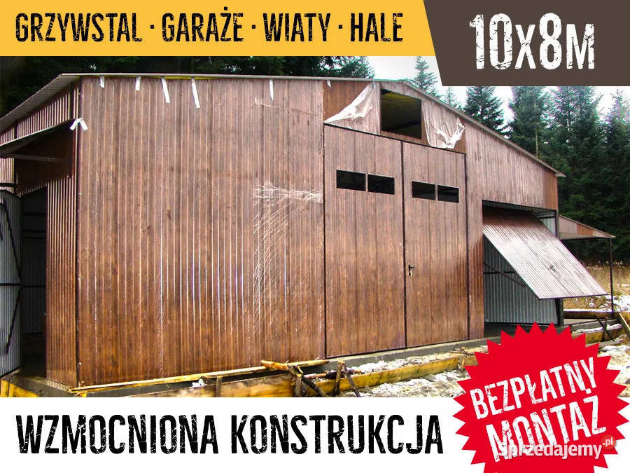 GrzywStal Garaż blaszany drewnopodoby duży 8x10m