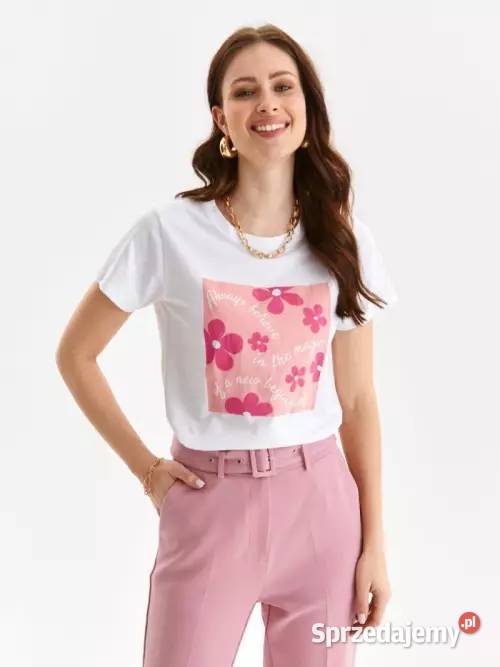 biały tshirt z nadrukiem Top Secret krótki Bluzki i koszule