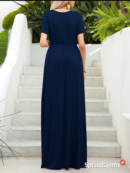 Granatowa długa luźna sukienka 4446 Piastów sprzedam