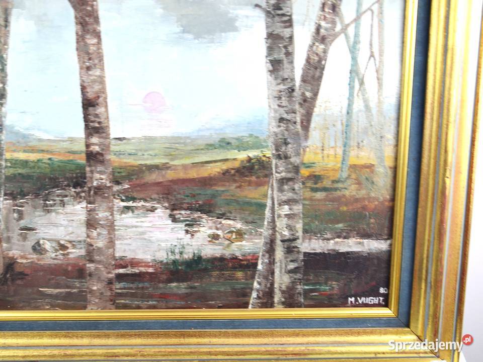Olej na płótnie brzozy M Vught Holandia 1980r Bronisze sprzedam
