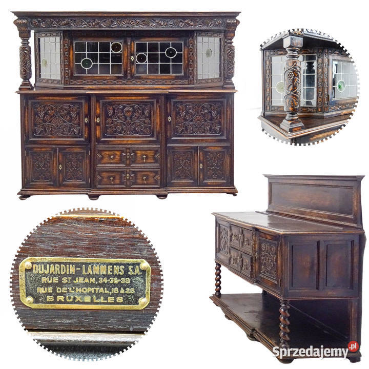 Antyk KOMPLET KREDENS ORZECHOWY BRETOŃSKI Kredensy i witryny Kalisz