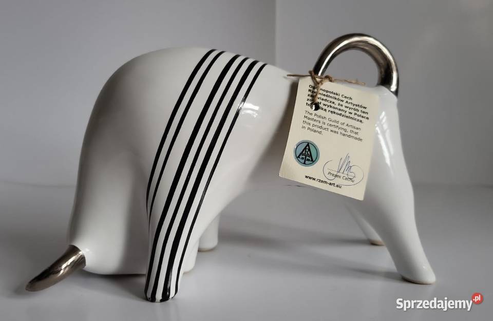 Byk Figurka Byczek ceramiczny ręcznie malowany Rękodzieło Sierakowice