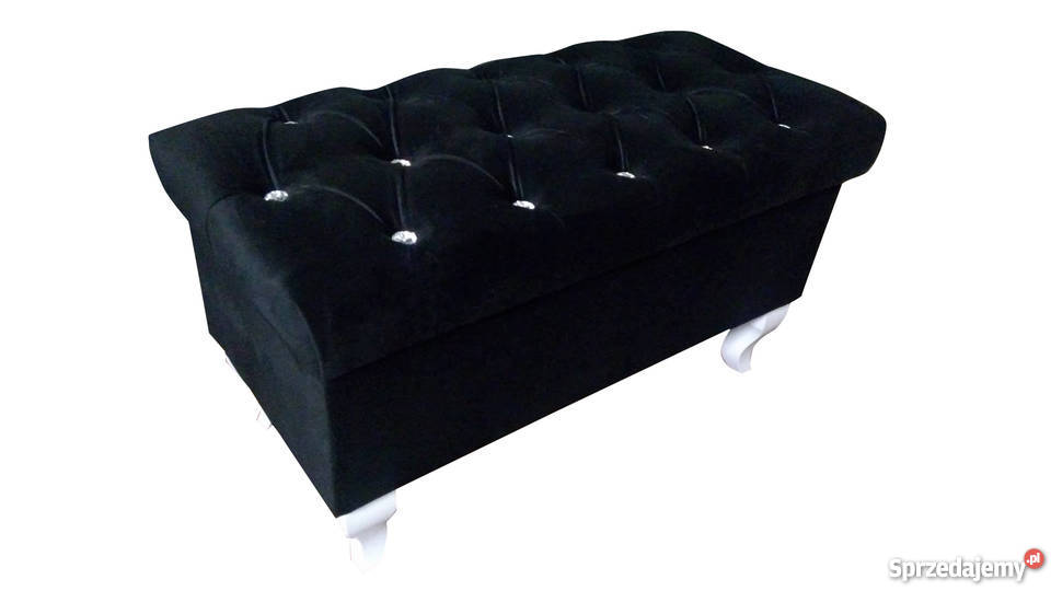 Pufa czarny welur Otwierana Kryształki Glamour 40cm Fotele i pufy Wrocław