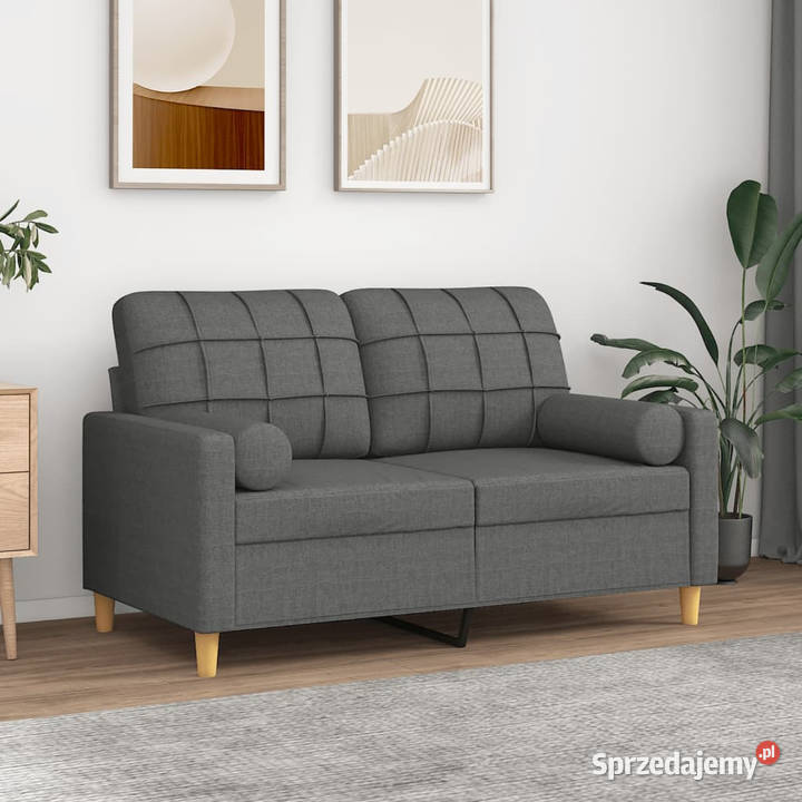 2osobowa sofa z poduszkami ciemnoszara 120