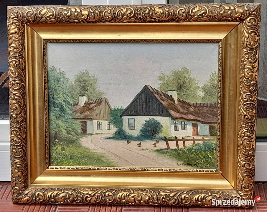 Podwórze wiejskie piękny stary obraz na płótnie