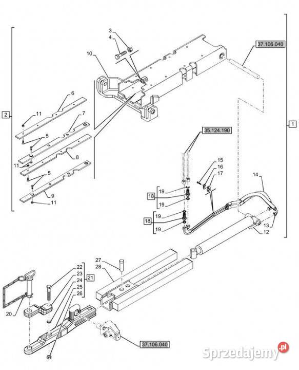 Holland T6090 T6070 Pręt 251mm l x 60mm w x Jastrzębniki