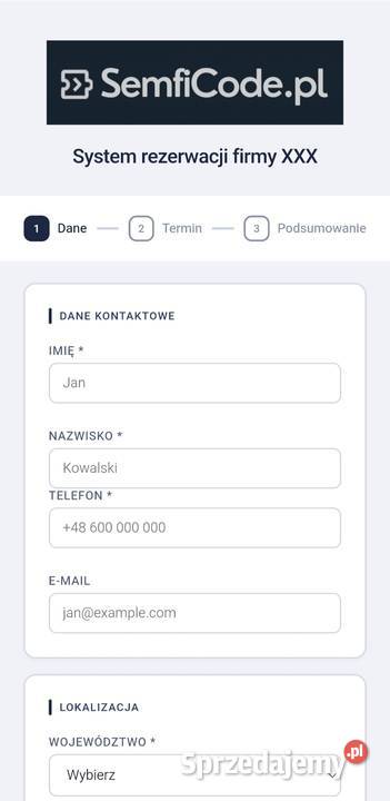 System rezerwacji online klient i admin każda mazowieckie Warszawa