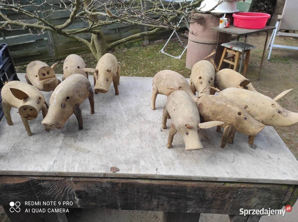 antyki figurki drewno świnki Lubin