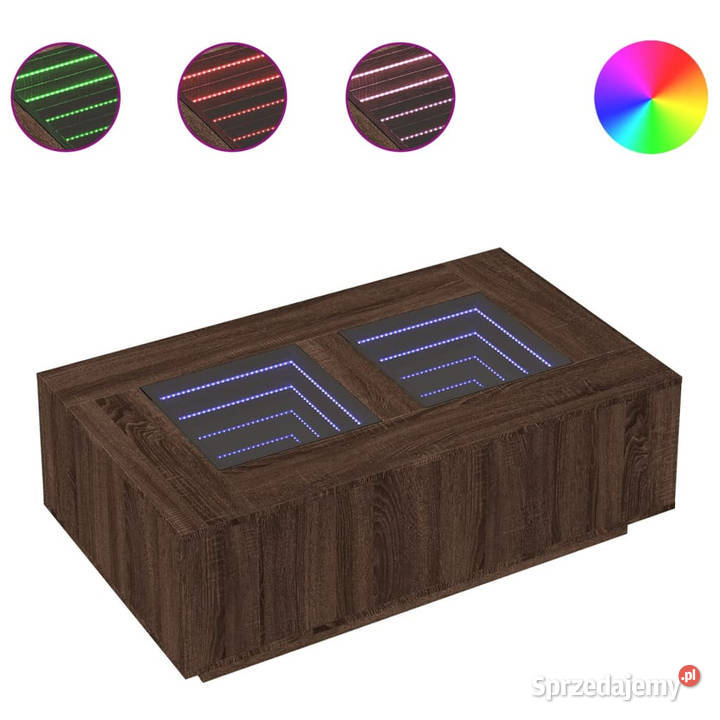 Stolik kawowy z LED Infinity brązowy dąb
