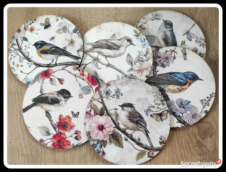 Podkładki pod kubki drewniane ptaki ptaszki 6 Płock