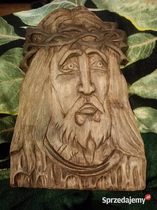 Płaskorzeźba Chrystusa Frasobliwego w drewnie Figurki i rzeźby Lipno sprzedam