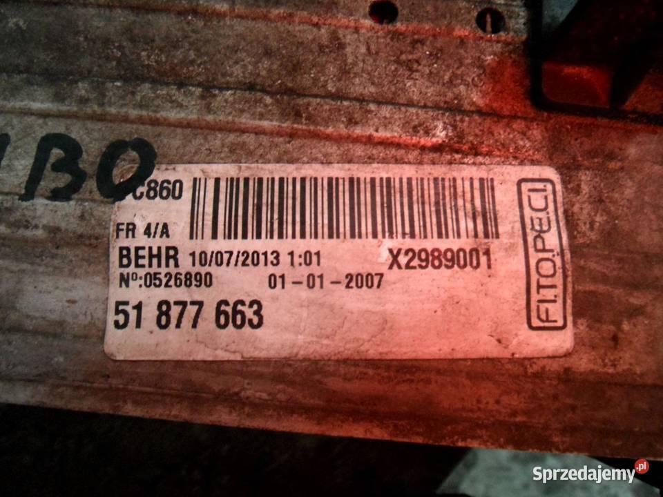 FIAT QUBO 13r intercooler 51877663 X2989001 Chłodnice powietrza (intercoolery) świętokrzyskie