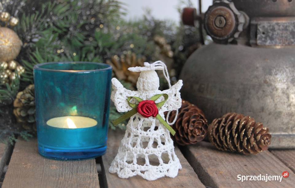 Aniołek szydełkowy z różą kwiatem zawieszka Lublin sprzedam