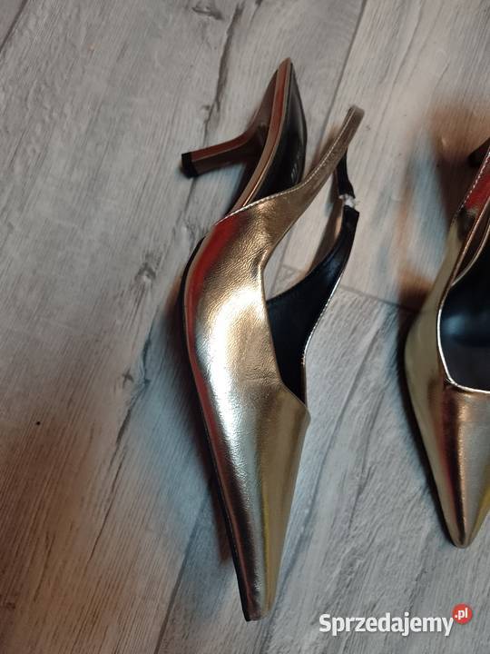 39 Złote czółenka wieczorowe z odkrytą piętą Kraków