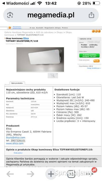 Okap firmy ElicaTiffany Silestone F110 Skierniewice