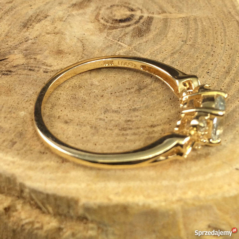 Złoty pierścionek z Diamentem i Aquamarynem