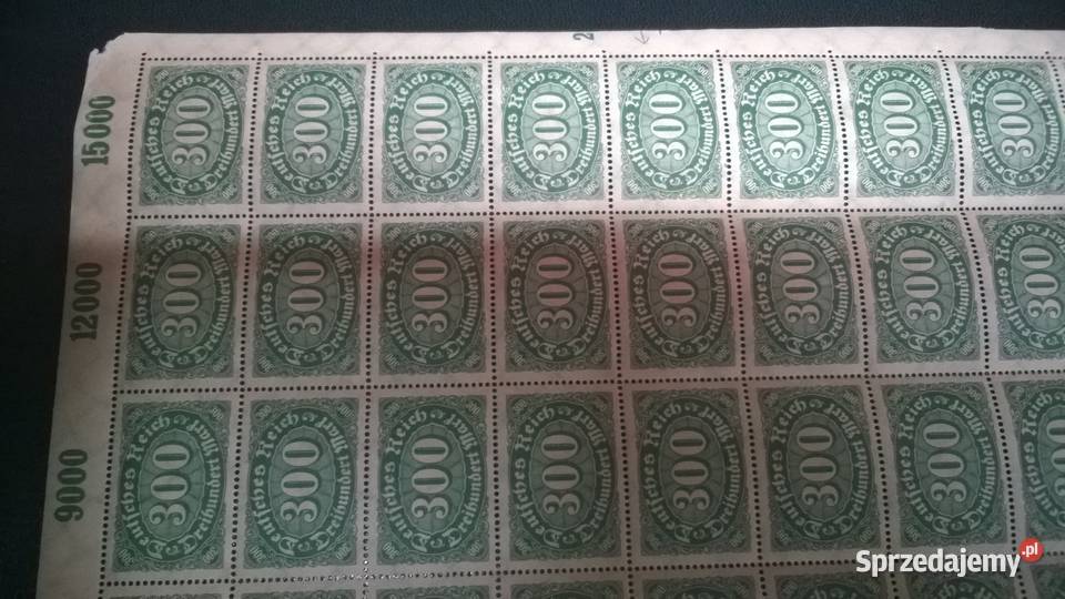 znaczki 300 marek 1922 Deutsches Reich ARKUSZ Warszawa sprzedam