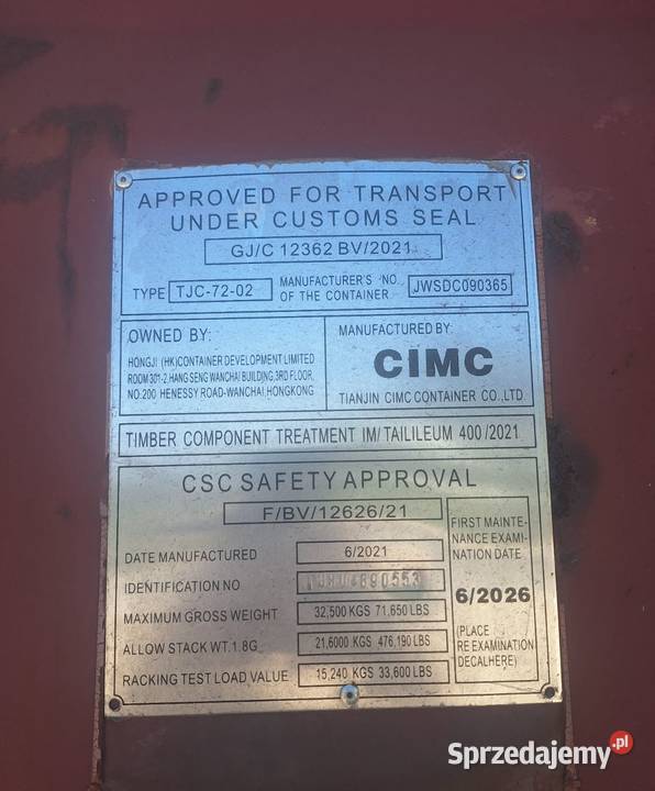 Sprzedam kontener morski magazynowy 40 DC 12m lubelskie Chełm