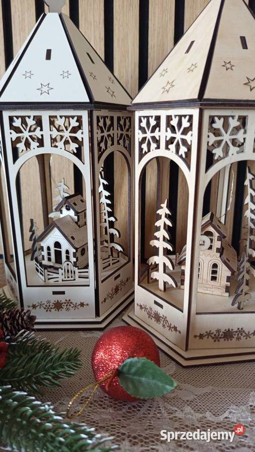 Lampion świąteczny LED z drewnianą scenką Bełchatów sprzedam