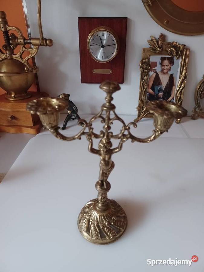 Piękny mosiężny świecznik figuralny Kolekcja Poznań