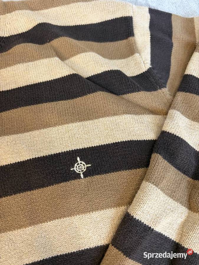 Sweter męski w paski brązowy kremowy beżowy Jasło