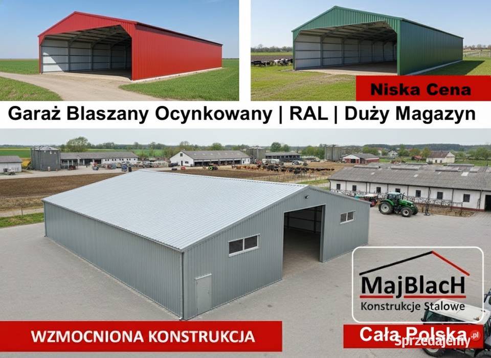 DużyOcynkowany Garaż Blaszany Dwuspadowy RAL Węgorzewo