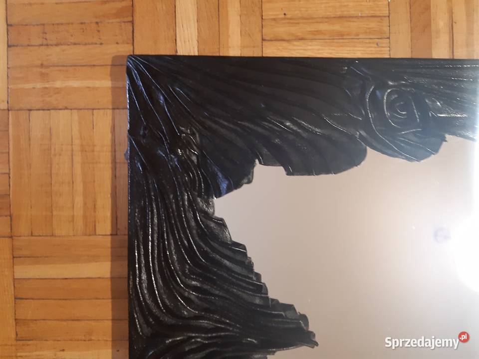 Lustro oprawione w czrną prawdziwą skórę Wyposażenie wnętrz Potulice